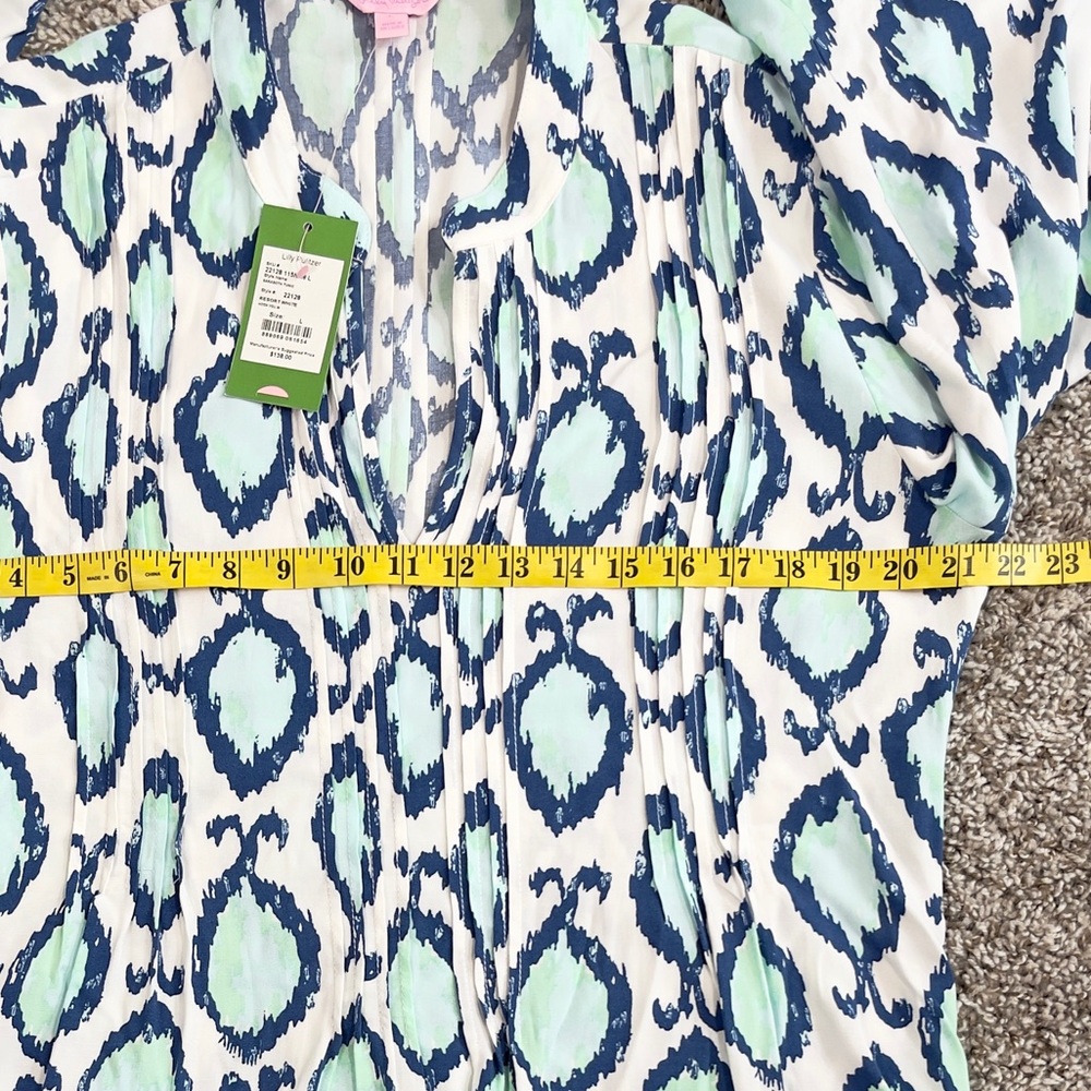 Lilly Pulitzer White and Blue Boxy Tunic with Mandarin Collar L - Picture 5 of 10